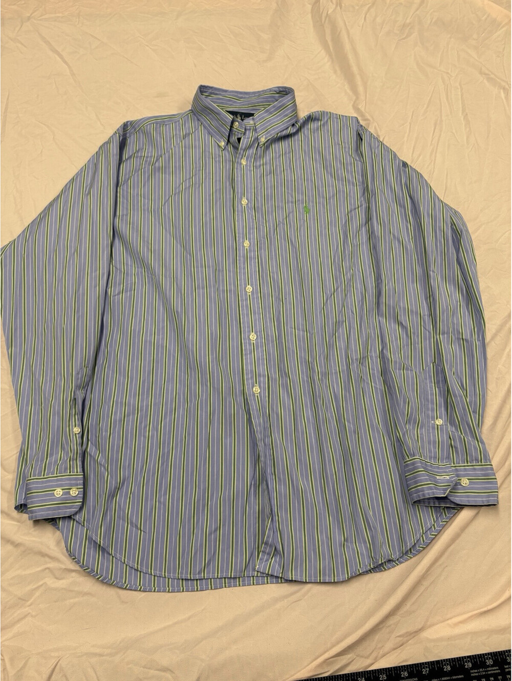 Ralph Lauren Mens Shirt Green & Blue Striped Classic Fit 18 XXL 2XL FS!
